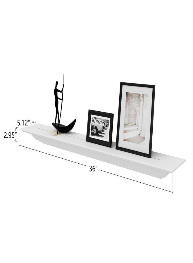 JOLLYMER Solid Wood White Floating Shelves Wall Mounted, Molding Floating Wall Display Shelf, 36 inch - Image 2